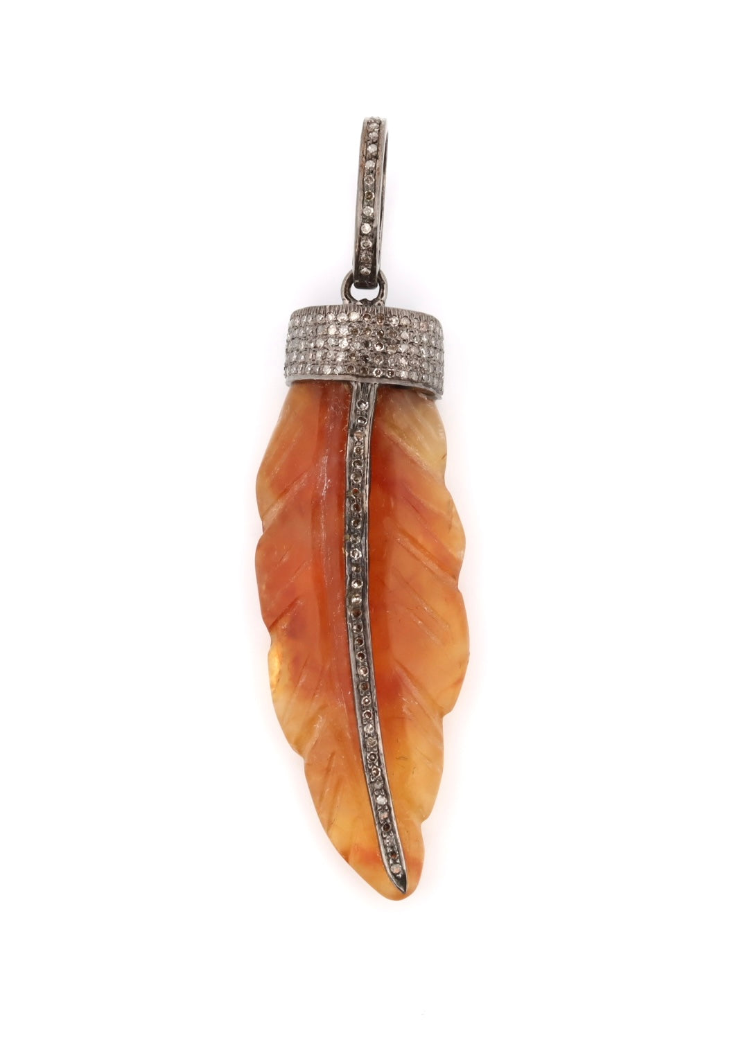 Golden Agate & pave diamond feather charm