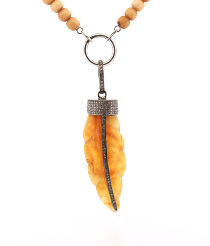 Golden Agate & pave diamond feather charm Golden Agate & pave diamond feather charm