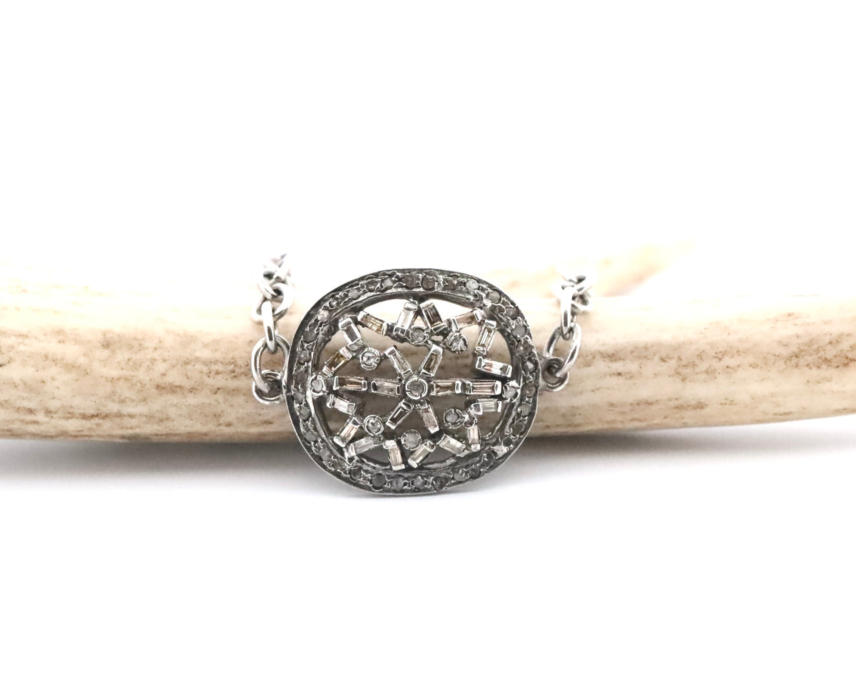 Oxidized sterling silver & baguette diamond bracelet