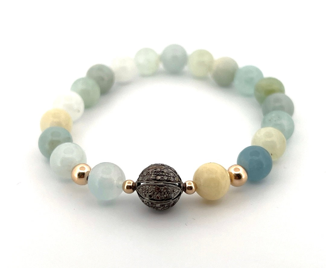 Diamond bead aquamarine bracelet