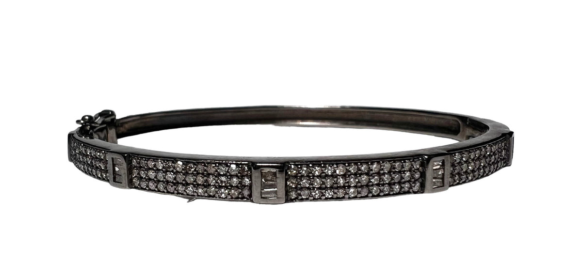 Oxidized sterling and white diamond bracelet