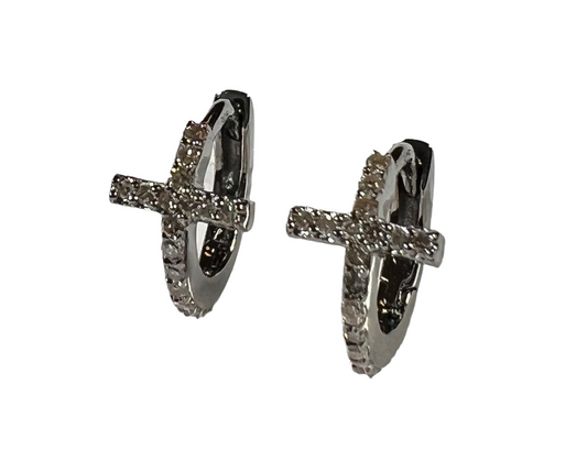 Diamond cross huggie hoop earrings
