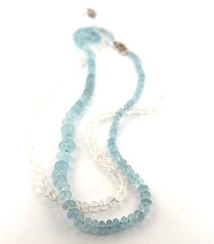 Smooth aquamarine necklace hand knotted on silk