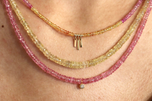 Yellow & pink sapphire gold dangle bar necklace