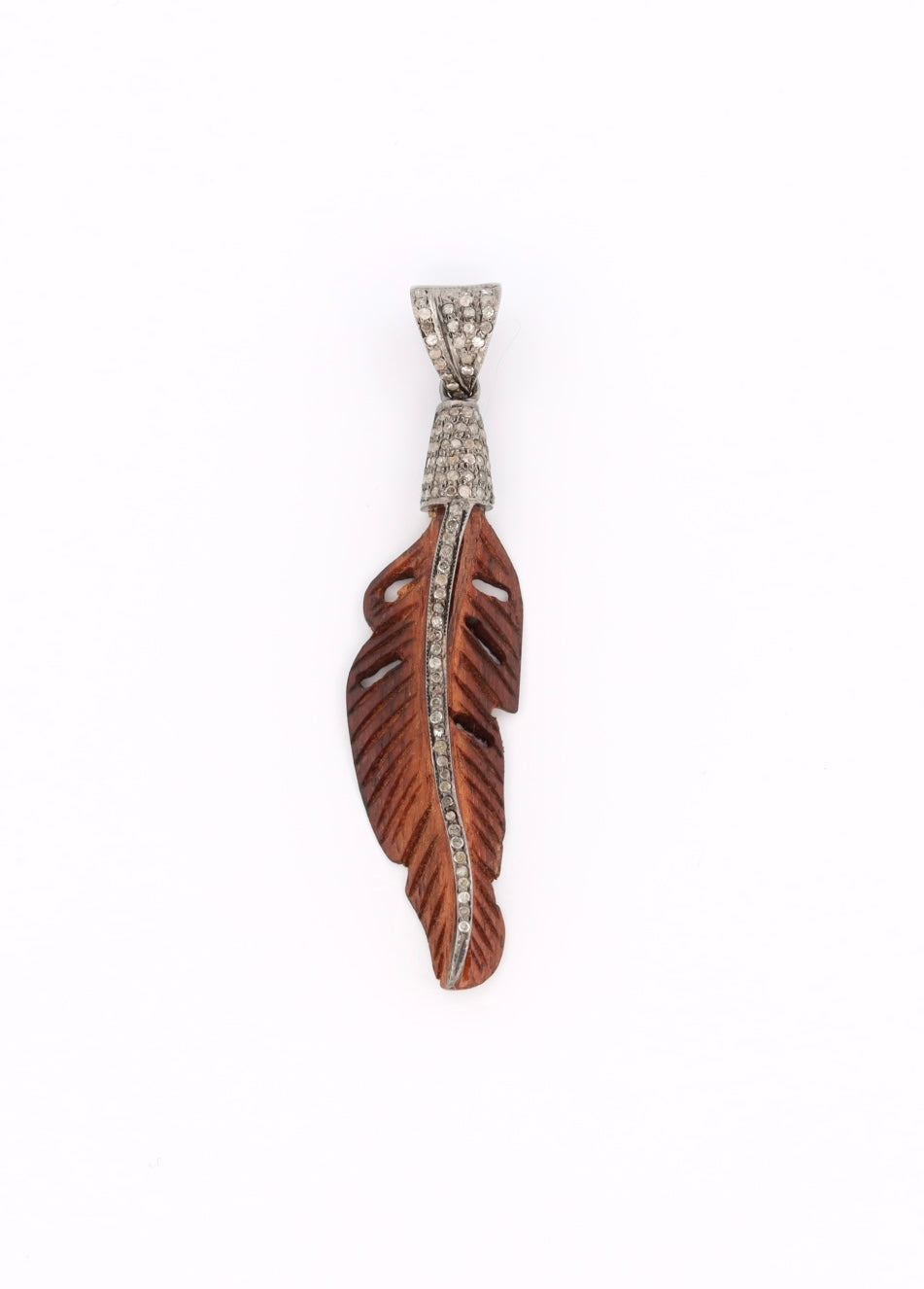 Wood & diamond feather pendant