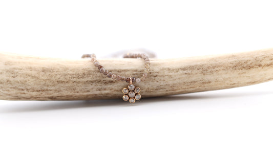 14k rose gold diamond flower and smoky quartz necklace