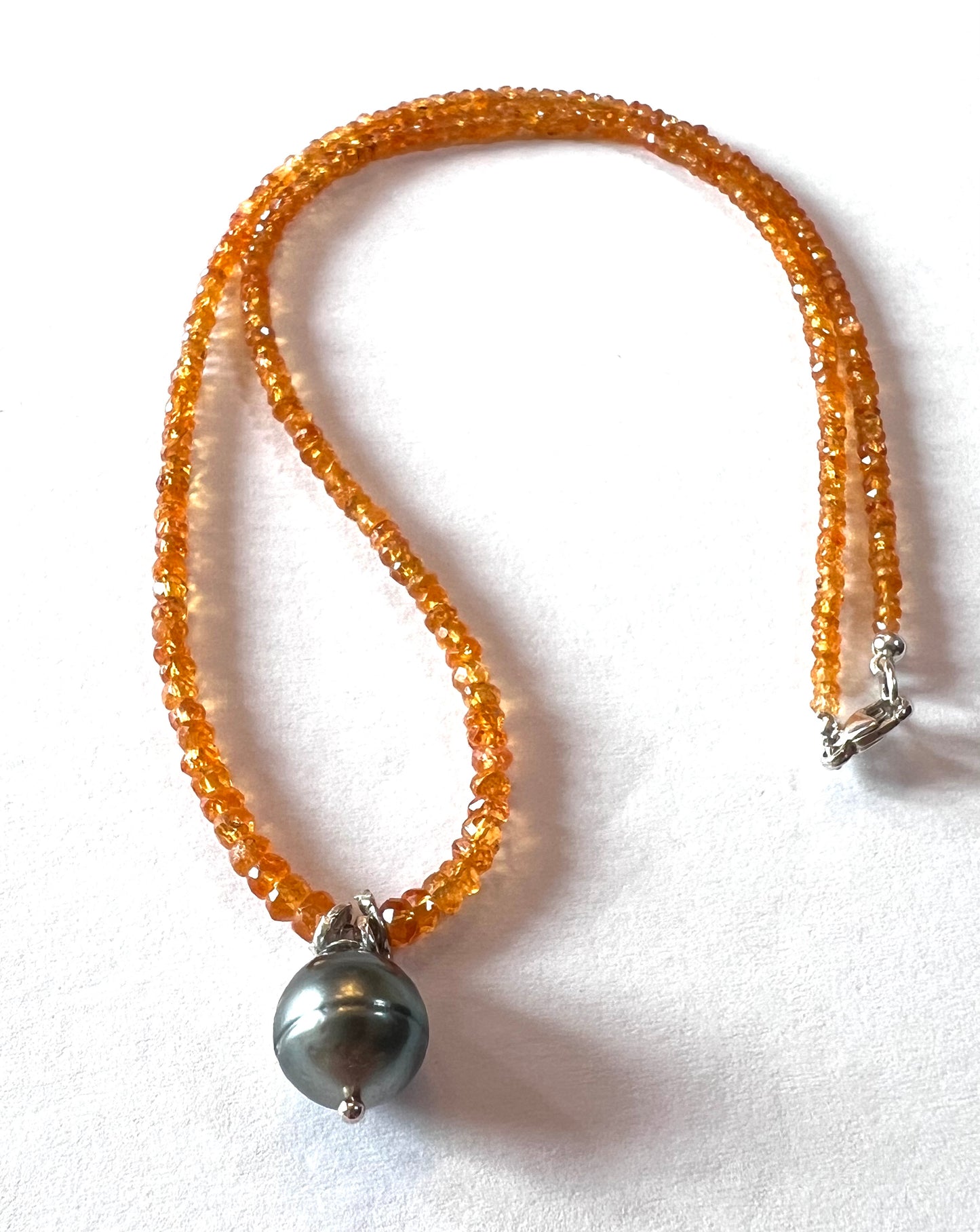 Orange sapphire & Tahitian pearl necklace