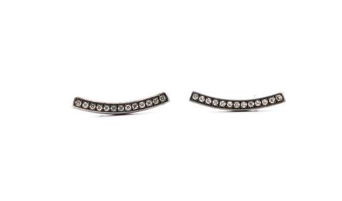 Oxidized sterling silver and diamond curved bar earrings