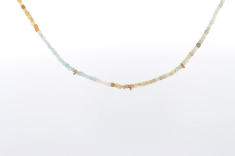 Multi aquamarine cube necklace with 10k YG beads