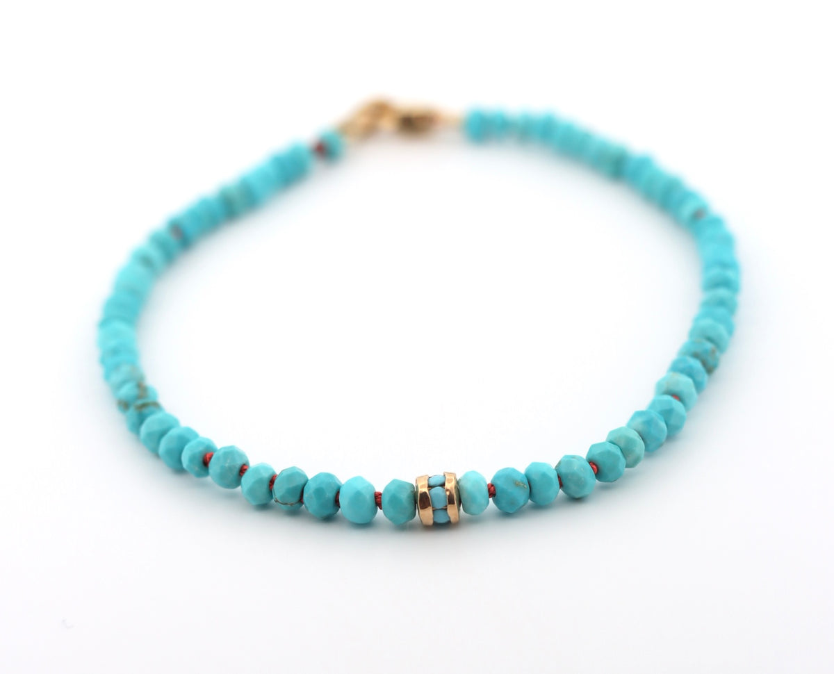 Turquoise with 14k YG turquoise inlay bead Bracelet