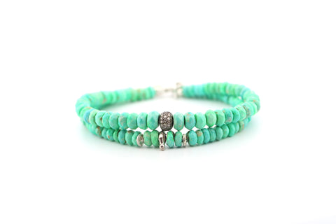 Green turquoise and pave diamond bead bracelet