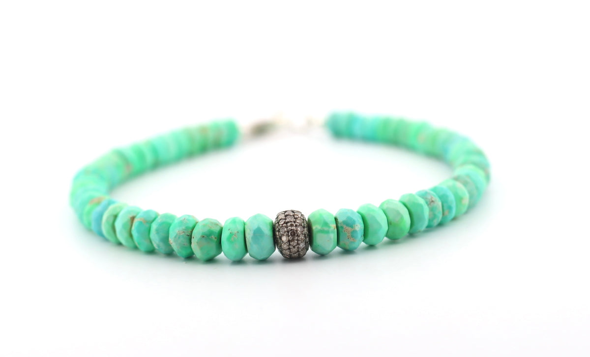 Green turquoise and pave diamond bead bracelet