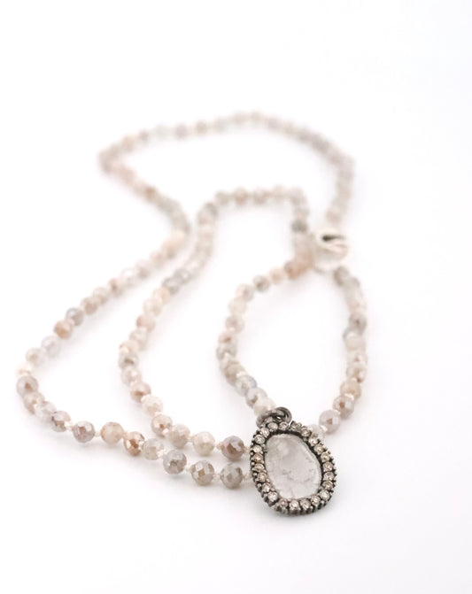 Coated Labradorite & diamond slice necklace