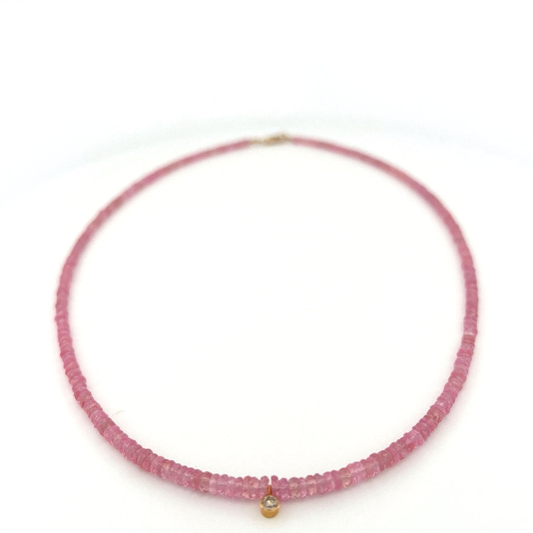 Pink sapphire and diamond drop necklace