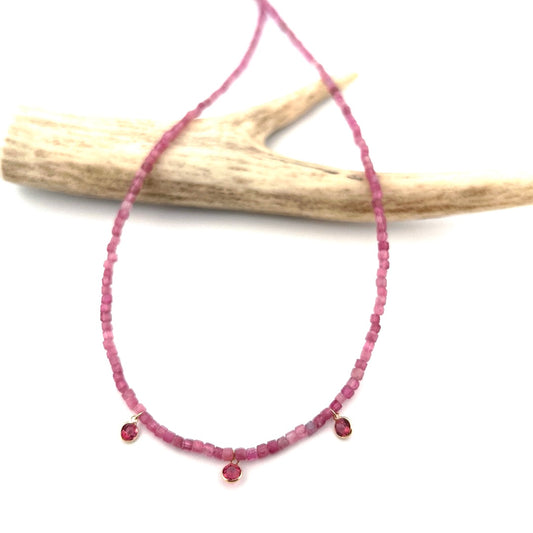 Three bezel drop tourmaline necklace