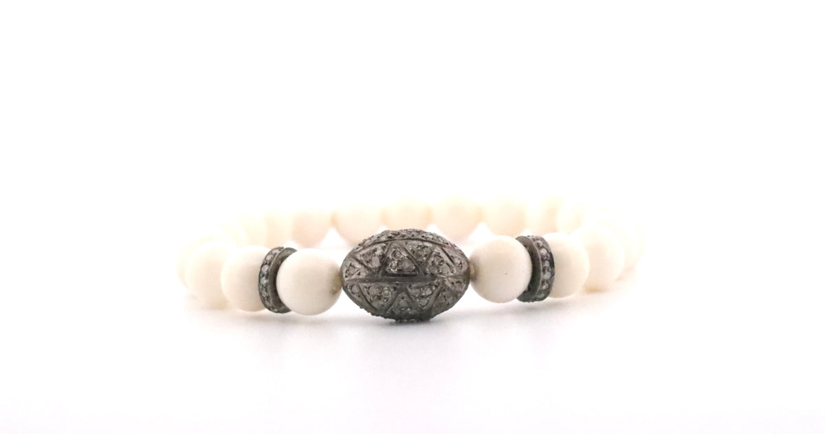 Pave Diamond Bone Beaded Bracelet