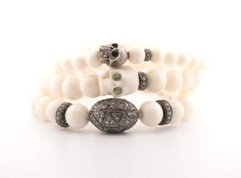 Pave Diamond Bone Beaded Bracelet