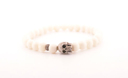 Bone Beads & Silver Skull Bracelet