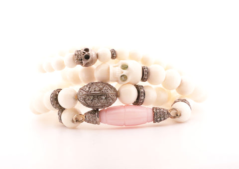 Bone, Coral & Diamond Bracelet