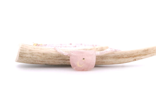 Rose Quartz Moon & Star Necklace