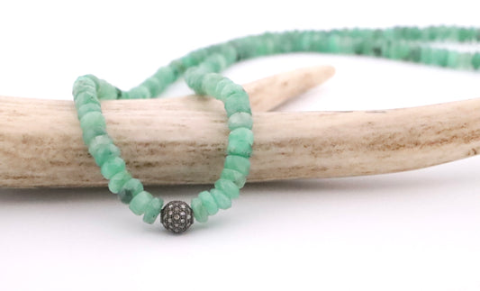 Emeralds With Pave Diamond Beads