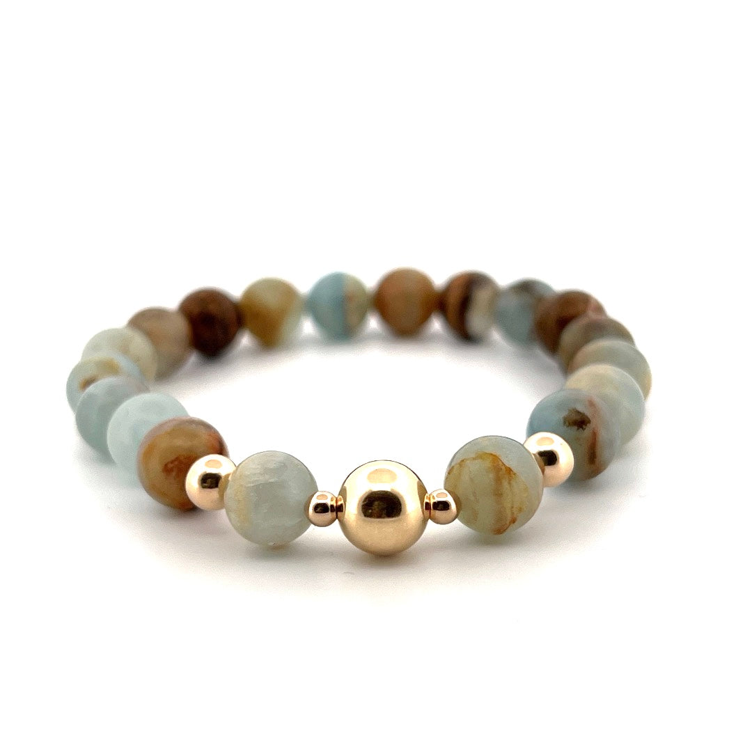 Aquatine calcite & gold beaded bracelet