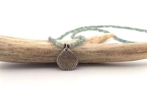 Kyanite beads with sterling silver shell