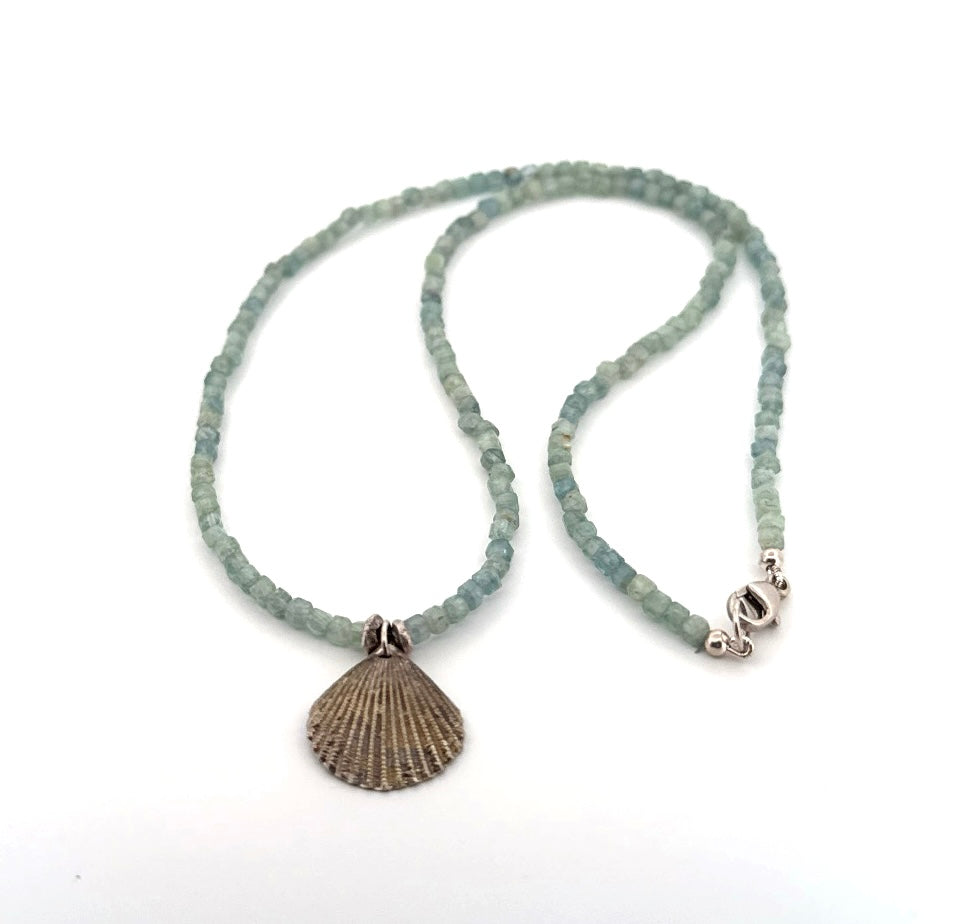 Kyanite beads with sterling silver shell
