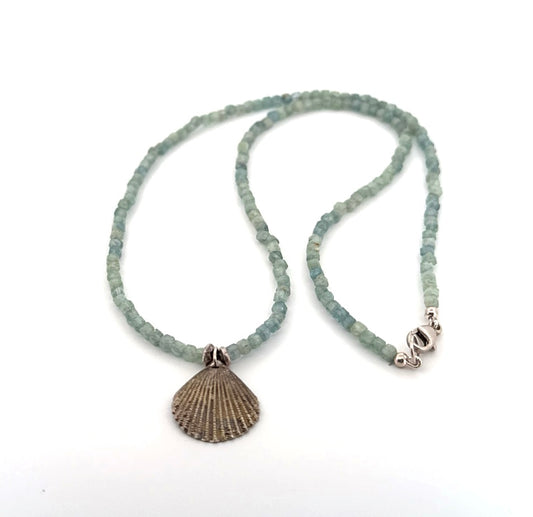 Kyanite beads with sterling silver shell
