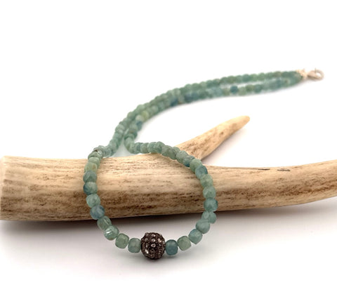 Kyanite and diamond bead necklace