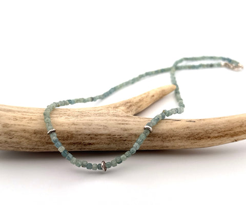 Kyanite and silver bead necklace