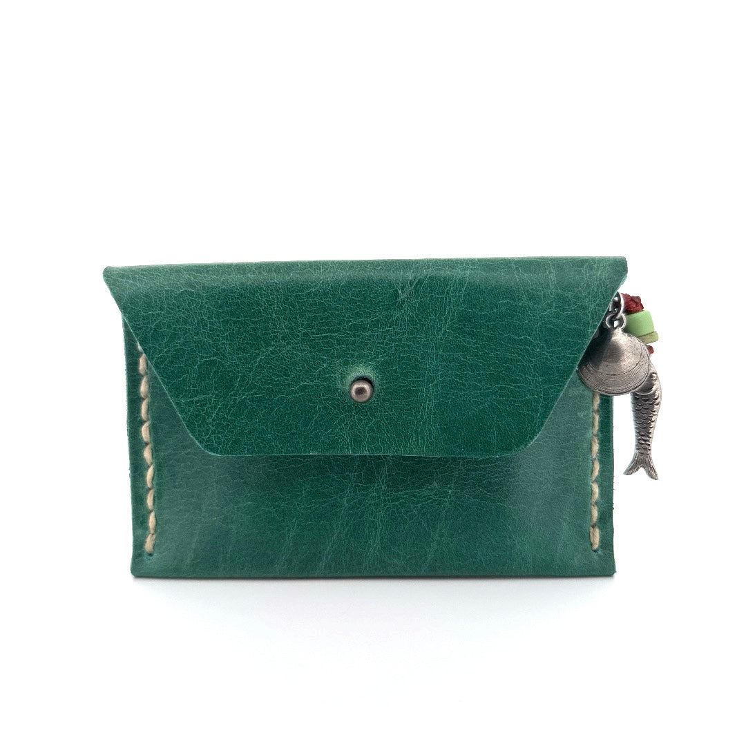 Green leather pouch