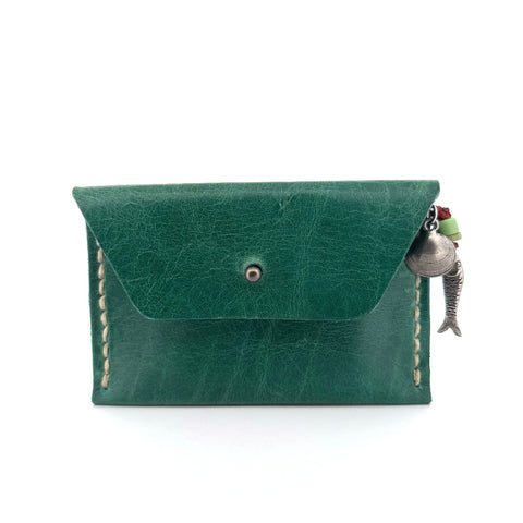 Green leather pouch