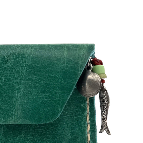 Green leather pouch