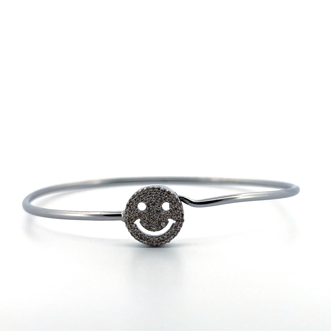 Oxidized sterling silver pave diamond smile emoji bracelet