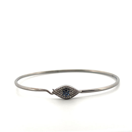 Oxidized sterling silver diamond & sapphire eye bracelet