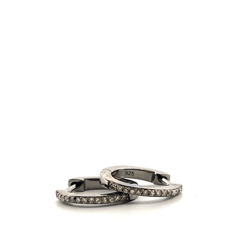 oxidized sterling silver pave diamond huggies