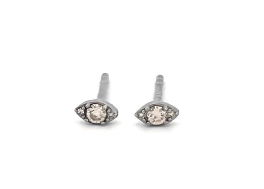 Oxidized sterling silver white diamond eye studs