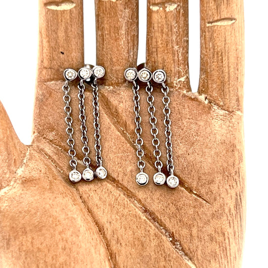 Oxidized sterling silver and white diamond fringe studs