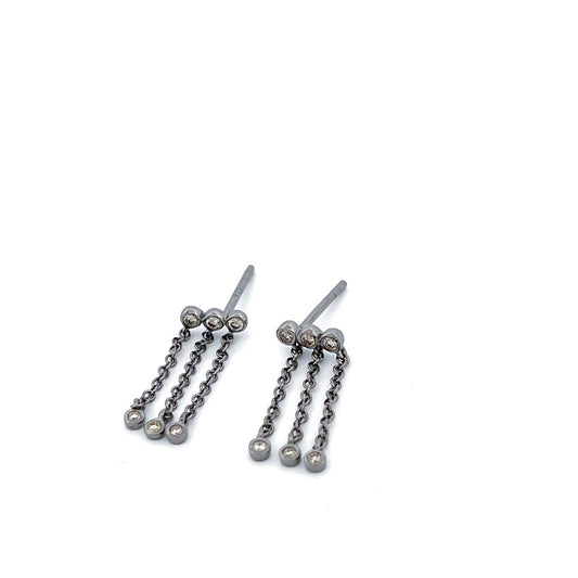 Oxidized sterling silver and white diamond fringe studs