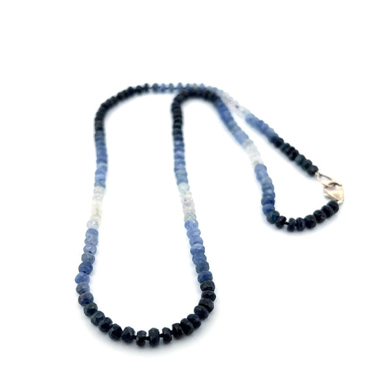 Ombre blue sapphire hand knotted necklace