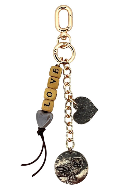 Owl, heart LOVE Bag Charm