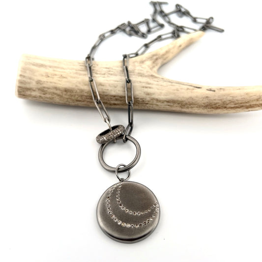 Oxidized sterling silver & diamond moon disc necklace