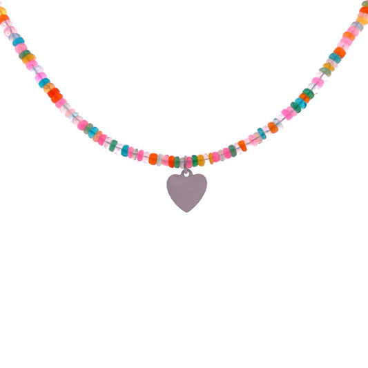 Bright disco opal & heart necklace