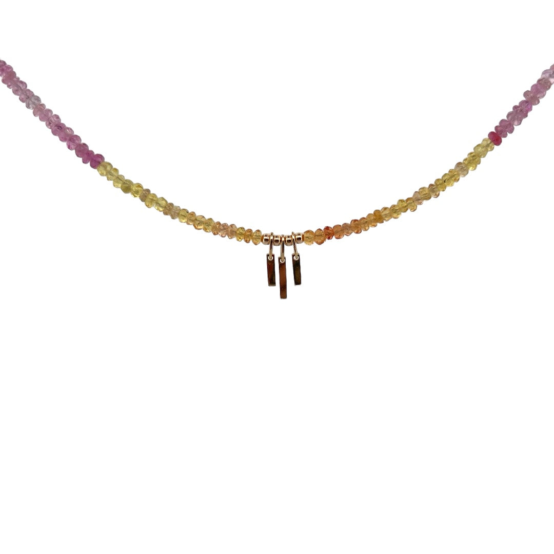 Yellow & pink sapphire gold dangle bar necklace