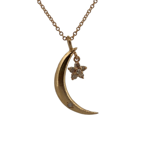Gold moon and diamond star necklace