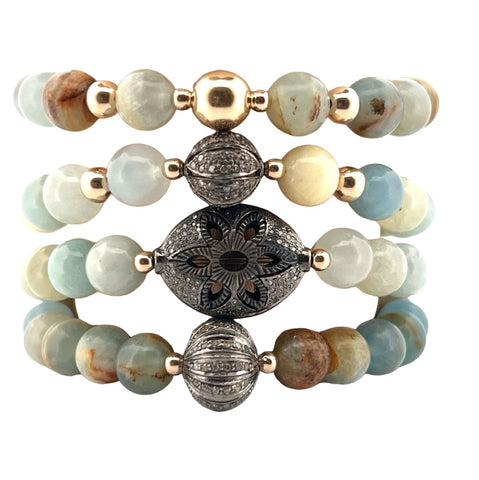 Aquatine calcite & gold beaded bracelet