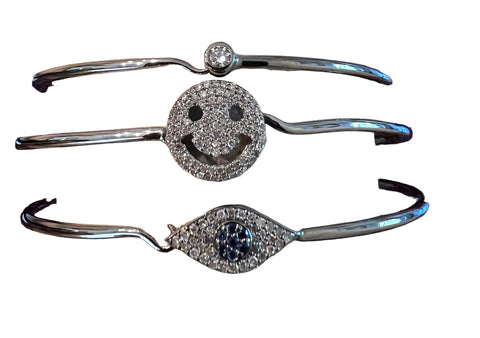 Oxidized sterling silver diamond & sapphire eye bracelet