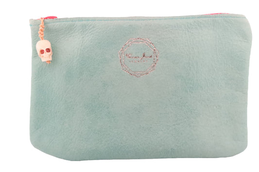 Blue Leather Zip Pouch