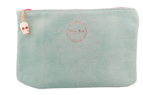 Blue Leather Zip Pouch
